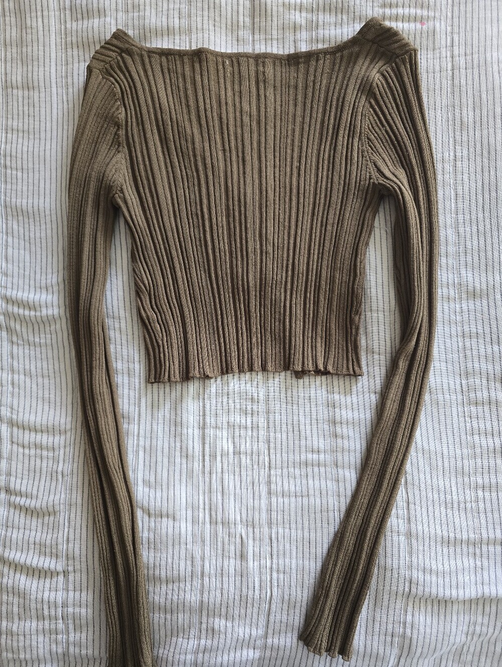 Urban Outfitters Ashton Ribbed Cropped Cardigan Top Long-Sleeve Size S Brown - Picture 3 of 5